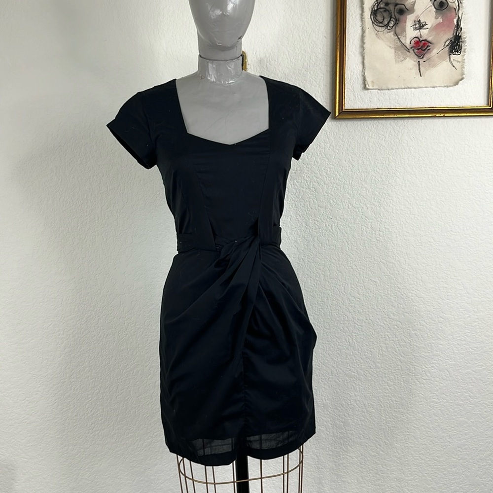 AllSaints Alia Self Knot Twist Waist Cotton Cross Wrap Mini Dress
